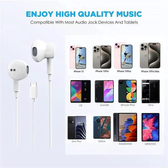 Alt view image 5 of 5 - 2 Packs USB C Headphones for iPhone 16/15 Pro Max Plus Type C Earbuds Wired Earphones with Mic & Remote Control Noise Cancelling for iPhone 16/15 pro, iPad Pro, Galaxy S23/S22/S21/S20/Ultra Note 10/20