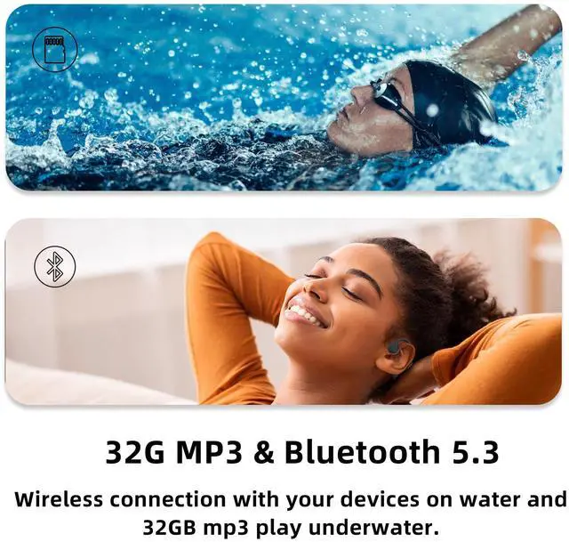 Alt view image 4 of 5 - flymory Bluetooth 5.3 Bone Conduction Headphones Waterproof Underwater Headphones for Swimming, 32G IPX8 Waterproof MP3 Player for Swimming Earbuds Running
