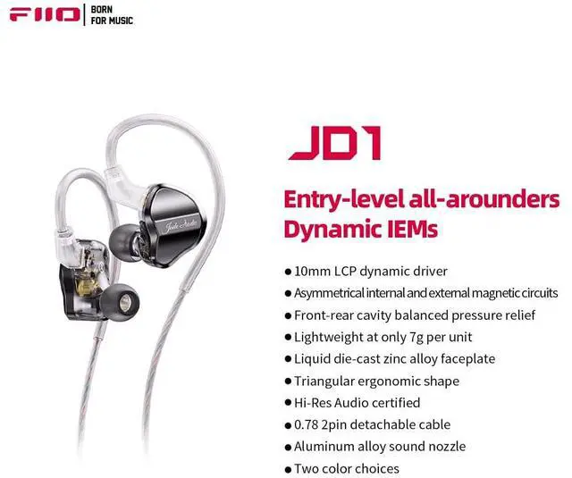 Alt view image 3 of 5 - FiiO/JadeAudio JD1 High Performance Dynamic Driver HiFi Bass Stereo in Ear Monitor Headphones Sport Gaming Earbuds with Mic (Black)