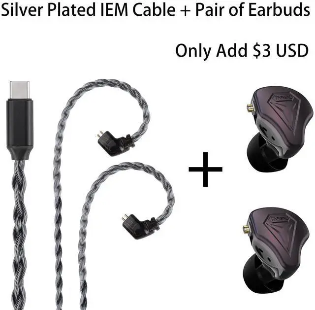 Alt view image 3 of 5 - FAAEAL Composite Diaphragm in-Ear Monitor, HiFi Wired Earbuds, QDC-2PIN Detachable Silver Plated IEM Cable Compatible for KZ ZSN ZS10 PRO TRN MT1 Headphones Type-C Connector w/mic 4.2ft