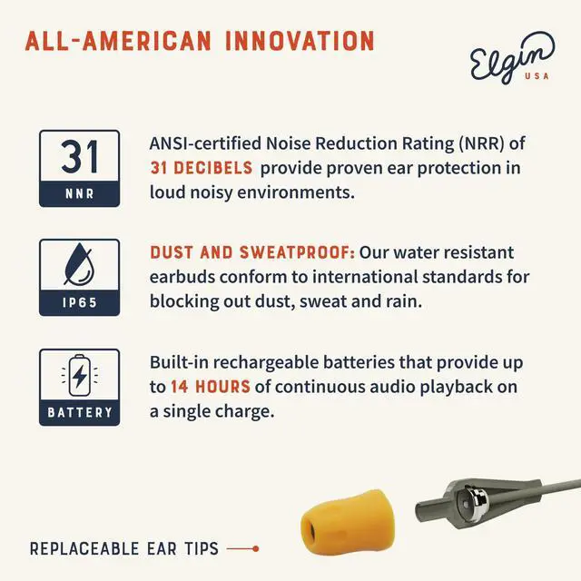 Alt view image 3 of 5 - Elgin Discord Gen 3 Bluetooth Earplug Earbuds, OSHA Compliant Noise-Isolating Safety Wireless Headphones, All-Weather Earphones for Industrial Work, and High-Noise Environments