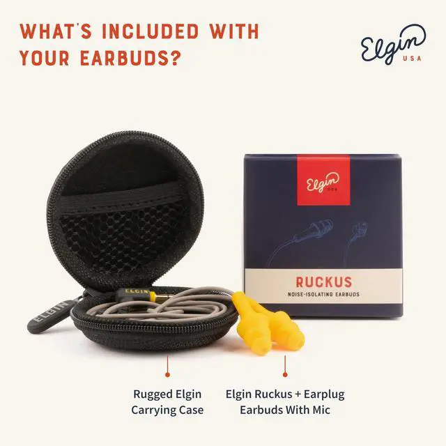 Alt view image 5 of 5 - Elgin Ruckus+ Earplug Earbuds with Mic, 25 dB Noise Reduction Wired Earbuds, Safety Ear Plugs Headphones, OSHA Compliant Hearing Protection for Work Construction Industrial, Sweatproof Headphones