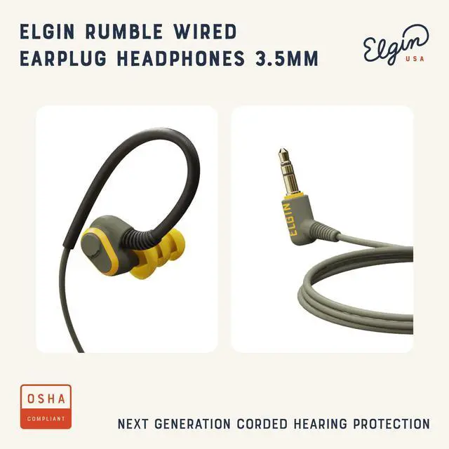Alt view image 2 of 5 - Elgin Rumble Wired Earplug Headphones with mic, in-Ear Earbuds, 3.5mm Jack, 27 dB NRR, IP67 Waterproof, OSHA CompliantEarbuds, Noise Isolating, Hearing Protection, Work Safety