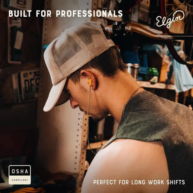 Alt view image 4 of 5 - Elgin Ruckus Wireless Bluetooth Earplug Headphones, 25 dB NRR, Noise Canceling Mic, 12-Hour Battery, IP65 Sweatproof, Compliant with OSHA Hearing Safety Standards