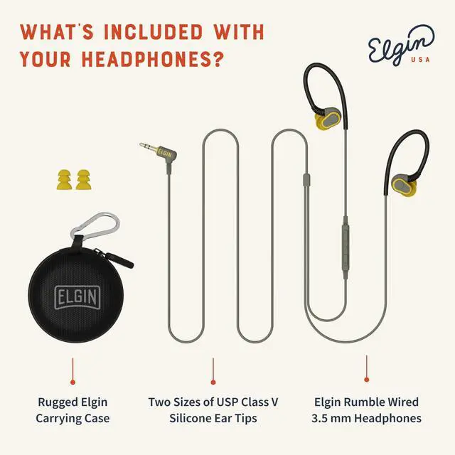 Alt view image 5 of 5 - Elgin Rumble Wired Earplug Headphones with mic, in-Ear Earbuds, 3.5mm Jack, 27 dB NRR, IP67 Waterproof, OSHA CompliantEarbuds, Noise Isolating, Hearing Protection, Work Safety