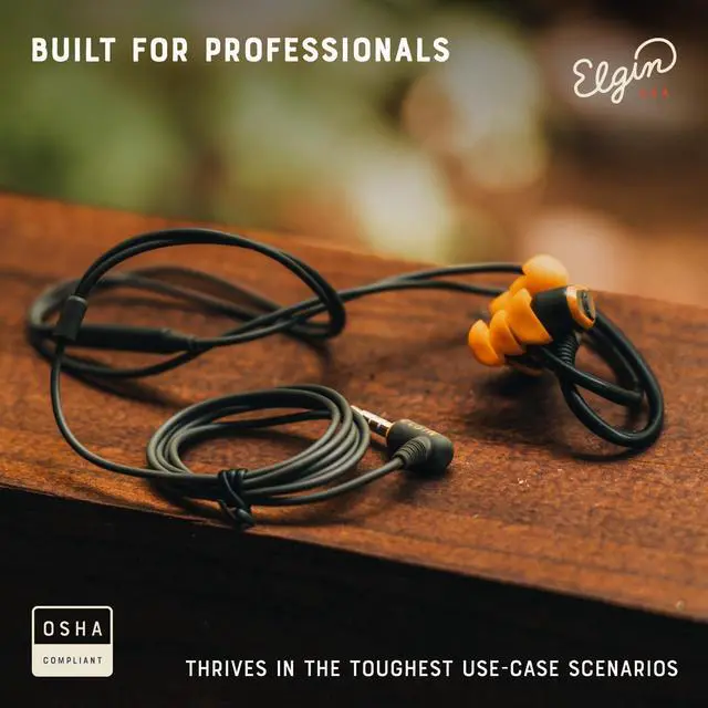 Alt view image 4 of 5 - Elgin Rumble Wired Earplug Headphones with mic, in-Ear Earbuds, 3.5mm Jack, 27 dB NRR, IP67 Waterproof, OSHA CompliantEarbuds, Noise Isolating, Hearing Protection, Work Safety