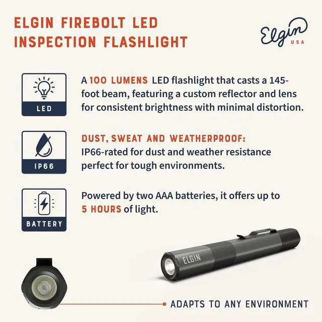 Alt view image 5 of 5 - Elgin Rumble Bluetooth Earplug Earbuds & Firebolt LED Flashlight Bundle, OSHA Compliant Noise-Cancelling Wireless Headphones and 100 Lumens Pocket EDC Inspection Pen Light with Magnetic Mount