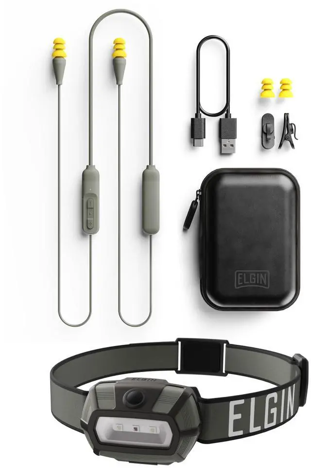 Main image of Elgin Discord Bluetooth Earplug Earbuds & Thunder-Scout Headlamp Bundle, OSHA Compliant Noise-Isolating Wireless Headphones and 200 Lumen LED Headlight, Weatherproof for Camping and Industrial Work