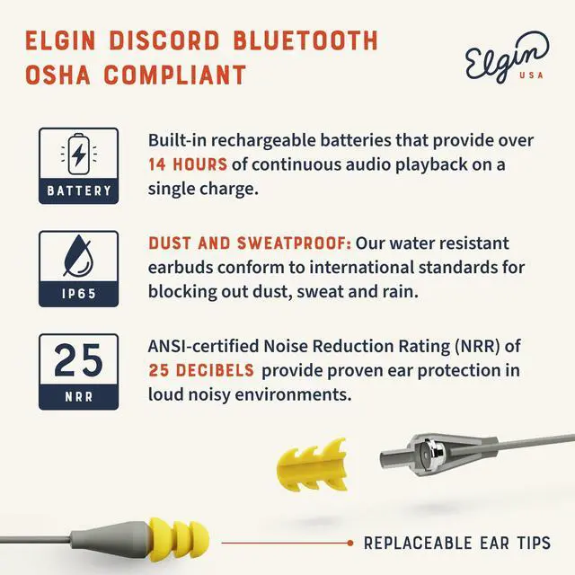 Alt view image 3 of 5 - Elgin Discord Bluetooth Earplug Earbuds & Thunder-Scout Headlamp Bundle, OSHA Compliant Noise-Isolating Wireless Headphones and 200 Lumen LED Headlight, Weatherproof for Camping and Industrial Work