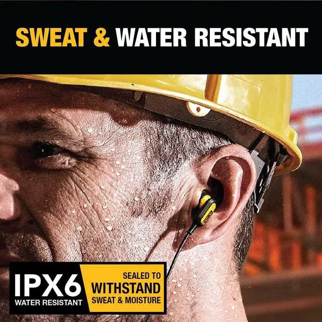 Alt view image 2 of 5 - Dewalt Heavy Duty Wired Earphones with Microphone, Jobsite Earbuds Wired 3.5mm, Water-Resistant 3.5mm Earbuds with Mic, Connected Headphones for Outdoor Work
