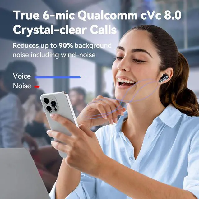 Alt view image 4 of 5 - EarFun Air Pro 3 Noise Cancelling Earbuds, Qualcomm® aptX Adaptive Sound, 6 Mics CVC 8.0 ENC, Bluetooth 5.3 Earbuds, Multipoint Connection, 45H Playtime, App Customize EQ, Wireless Charging