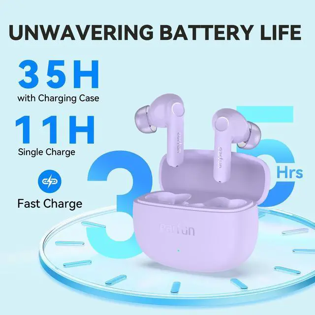 Alt view image 4 of 5 - EarFun Air Life Wireless Earbuds, 12mm Driver with Deep Bass, Bluetooth 5.4 in-Ear Earbuds, 4 Mics AI ENC Call, 35H Playtime, 30 Preset EQs Via App, Comfortable Fit, Fast Charging, IPX5, Violet