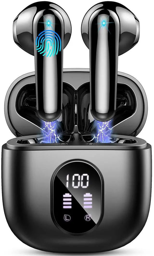 Main image of Wireless Earbuds, Bluetooth 5.3 Headphones Bass Stereo, 50H Playback Ear Buds ENC Noise Cancelling Mics, in Ear Earphones with mini Case, IP7 Waterproof Wireless Headphones USB-C Charging, LED Display