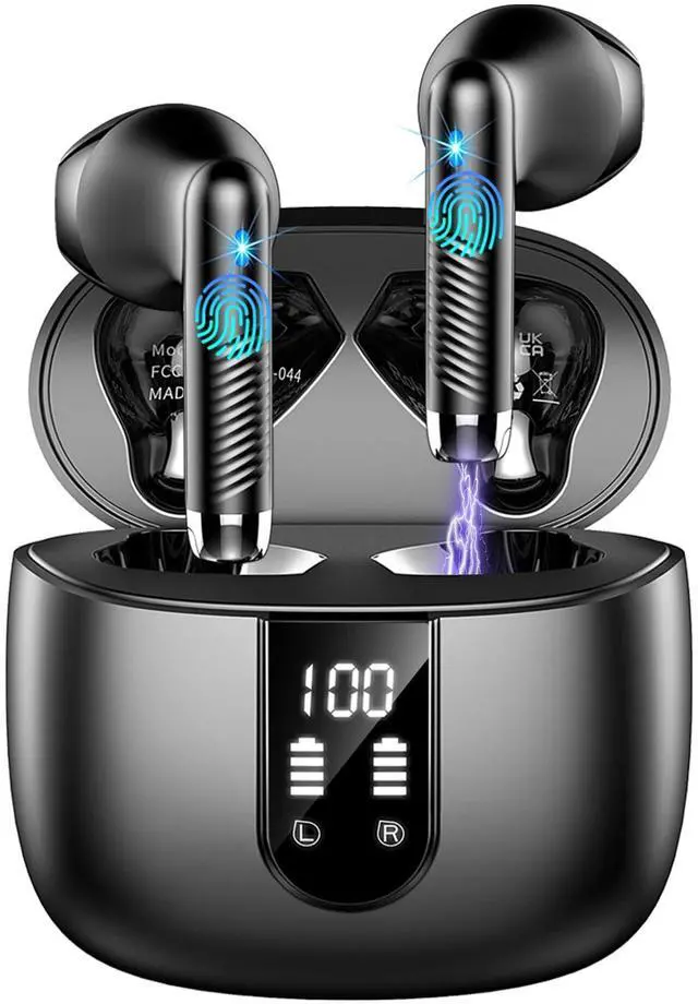 Main image of Wireless Earbuds, Bluetooth Headphones V5.4 Stereo Bass Ear Buds with ENC Noise Cancelling Mics,56H Bluetooth Earbuds with LED Display Charging Case, IP7 Waterproof Earphones for Android iOS2025