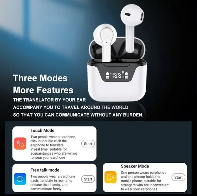 Alt view image 2 of 5 - Language Translator Earbuds, Support 144 Languages Translation, Bluetooth Translator Earphone for Exploring Expat Life Freely, Compatible with iOS & Android (White)