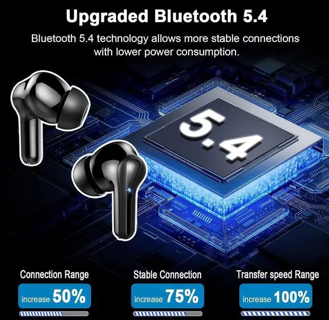 Alt view image 2 of 5 - Wireless Earbuds, Bluetooth 5.4 Headphones Deep Bass Stereo, in-Ear Earphones with 4 ENC Mics, 45H Playtime LED Display Mini Charging Case Ear Buds, IP7 Waterproof Wireless Headphones for Android iOS