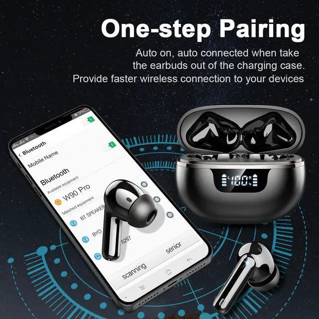 Alt view image 5 of 5 - Wireless Earbuds Bluetooth Headphones Noise Cancelling, Bluetooth 5.4 Ear bud with Dynamic Drivers Stereo, 40H Playtime Sports Earphones Wireless Waterproof with LED Power Display for Laptop Pad Phone