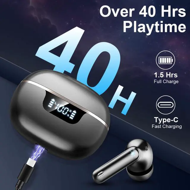 Alt view image 4 of 5 - Wireless Earbuds Bluetooth Headphones Noise Cancelling, Bluetooth 5.4 Ear bud with Dynamic Drivers Stereo, 40H Playtime Sports Earphones Wireless Waterproof with LED Power Display for Laptop Pad Phone