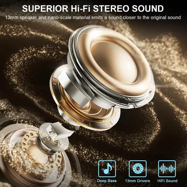 Alt view image 3 of 5 - Wireless Earbuds Bluetooth Headphones Noise Cancelling, Bluetooth 5.4 Ear bud with Dynamic Drivers Stereo, 40H Playtime Sports Earphones Wireless Waterproof with LED Power Display for Laptop Pad Phone