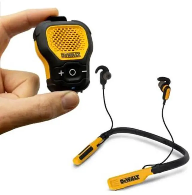 Main image of DEWALT Jobsite Audio Bundle  Wireless Neckband Headphones & Clip-On Bluetooth Speaker, 30H Battery, Noise Isolation, Hands-Free Calls