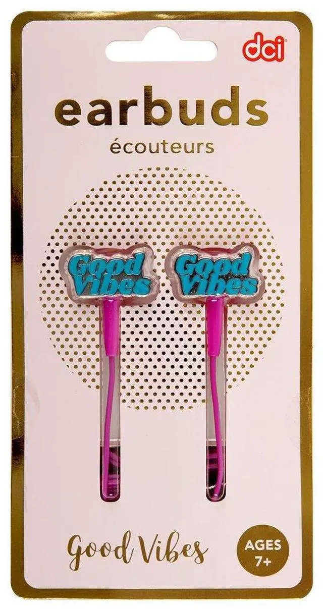 Alt view image 3 of 3 - DCI in-Ear Headphones, Good Vibes Sentiment Earbuds, Pink Cord, 3.5mm Socket, Smartphone, Laptop, Tablet Compatible