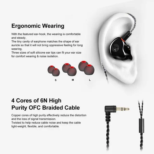 Alt view image 3 of 5 - DCMEKA in Ear Monitor Headphones, HiFi Stereo IEM Earphones, Dynamic Dual Driver Wired Earbuds with Detachable Cable, Noise Canceling Headset for Singers Musicians Drummers Audiophile (Black)