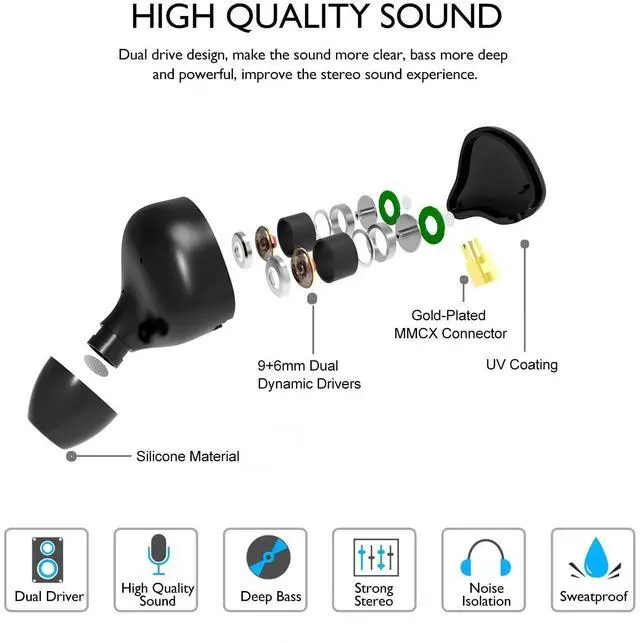 Alt view image 5 of 5 - DCMEKA Dynamic Banlance in-Ear Earphone 2DD HiFi Headset in Ear Monitors Headphones Wired Earbuds IEM Earphones Gaming EarbudsBlack Type-C Without mic