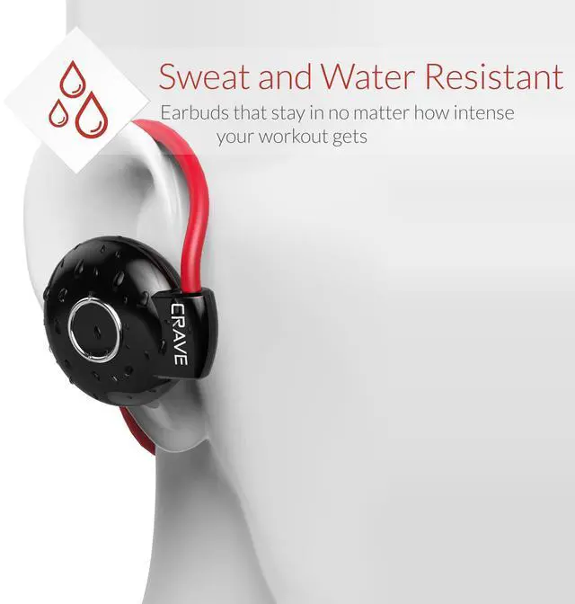 Alt view image 3 of 5 - Crave Octane Sport Wireless Bluetooth Earphones, in-Ear Sweat and Water Resistant Stereo Lightweight Headphones Earbuds Premium Sports Headset with Built-in Mic  Red