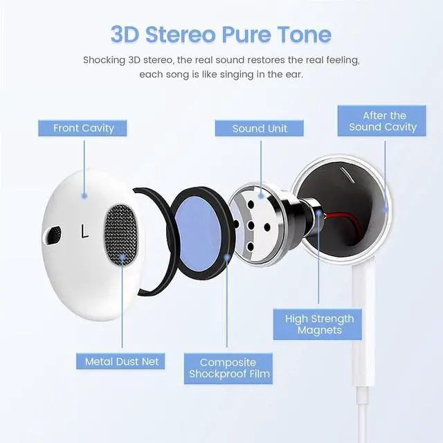Alt view image 5 of 5 - CYBERDRIVE 2 Packs for iPhone Headphones Wired Earbuds Earphones (Built-in Mic & Volume Control) Headphones Support for iPhone 14/13/12/SE/11/XR/XS/X/7/7Plus/8/8Plus Plug and Play Support All iOS