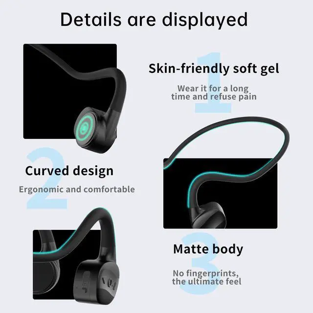 Alt view image 4 of 5 - CCYLEZ Open Ear Bone Conduction Headset, IP67 Earphones with 32GB Storage, 150mAh Battery for Swimming, Running, Sports, with 5H Talk Time