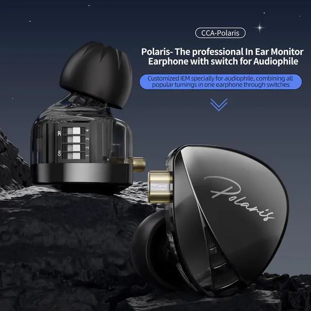 Alt view image 2 of 5 - CCA Polaris in Ear Monitor HiFi Stereo IEM Earphones Dynamic Dual Driver Wired Earbuds with 4 Tuning Switches in Ear Headphones with Detachable Cable for Singers Musician Stage DJ (Gun,with Mic)