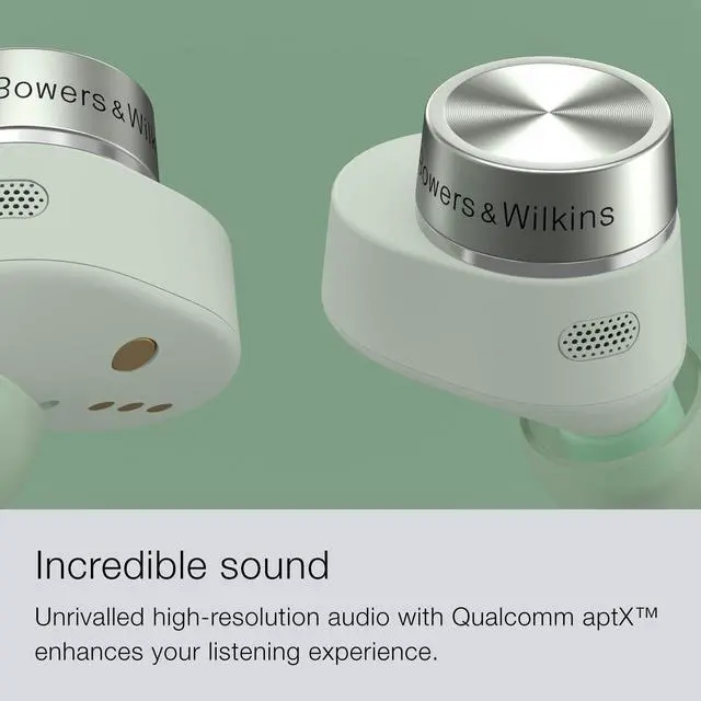 Alt view image 4 of 5 - Bowers & Wilkins Pi5 S2 True Wireless Earbuds - Active Noise Cancellation, Qualcomm aptX Technology, Bluetooth, Crystal-Clear Calls, Wireless & 15-Minute Quick Charging, Sage Green