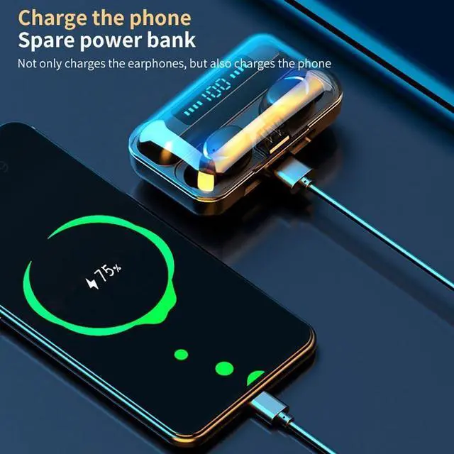 Alt view image 3 of 5 - Bluetooth 5.0 Wireless Earbuds in-Ear Headphones with Microphone, 40 Hours of Playback Time, High Fidelity Sound, Heavy Bass, IPX7 Waterproof,Charging Case, Suitable for Sports/Fitness/Office/Home