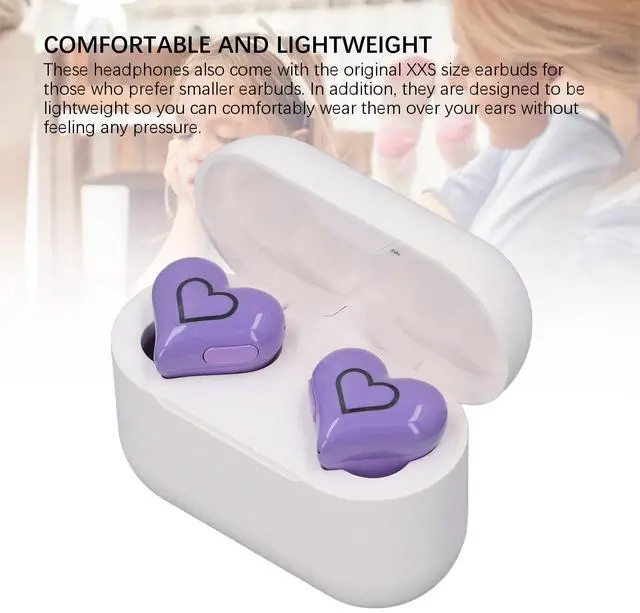 Alt view image 5 of 5 - Bewinner Heart Shaped Cordless Earbud, Bluetooth 5.3 HiFi Stereo Earphones, Noise Canceling Headphones with Charging Case for Gym Office School