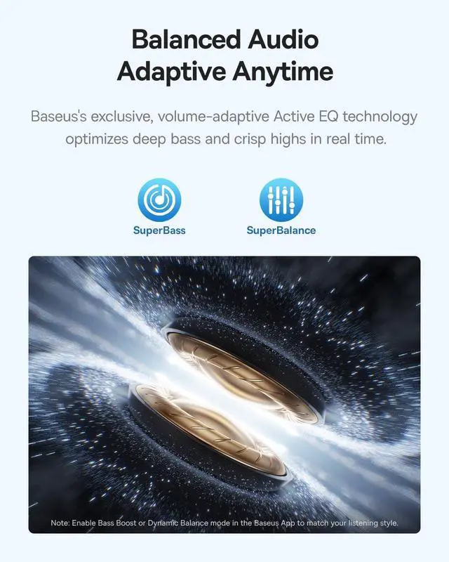 Alt view image 3 of 5 - Baseus Bass BP1 Pro Noise Cancelling Wireless Earbuds, Real-Time Adaptive Noise Cancelling, Adaptive Active EQ, LDAC Hi-Res Sound, 6-Mic AI Clear Calls, 55H Playtime, IP55 Waterproof, Bluetooth 6.0