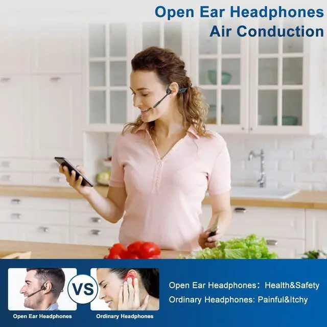 Alt view image 2 of 5 - BANIGIPA Bluetooth 5.4 Headset with Microphone, Open Ear Headphones w/Mic, Wireless Earphones Noise Cancelling for HD Calling, Mute Button, Light & Comfortable Headset for Working Office Meeting