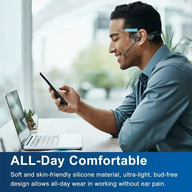 Alt view image 4 of 5 - BANIGIPA Bluetooth 5.4 Headset with Microphone, Open Ear Headphones w/Mic, Wireless Earphones Noise Cancelling for HD Calling, Mute Button, Light & Comfortable Headset for Working Office Meeting
