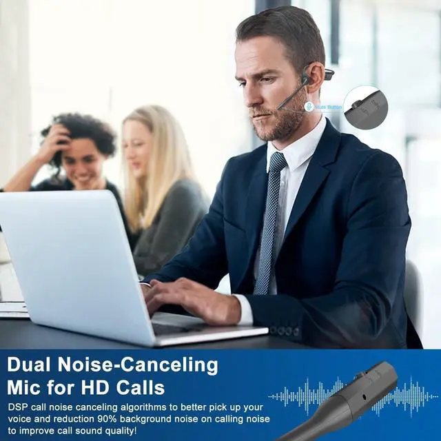Alt view image 3 of 5 - BANIGIPA Bluetooth 5.4 Headset with Microphone, Open Ear Headphones w/Mic, Wireless Earphones Noise Cancelling for HD Calling, Mute Button, Light & Comfortable Headset for Working Office Meeting