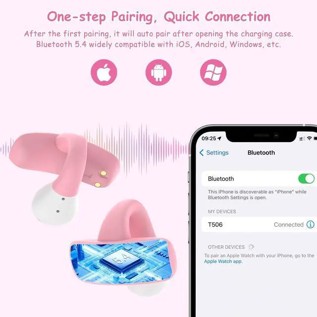 Alt view image 5 of 5 - BANIGIPA Kids True Wireless Earbuds, Bluetooth 5.4 Headphones w/Mic for Calling Studying Music, 5g Light Comfortable, Open Ear Earbuds w/85dB Healthy Volume Control Protect Hearing for School Travel