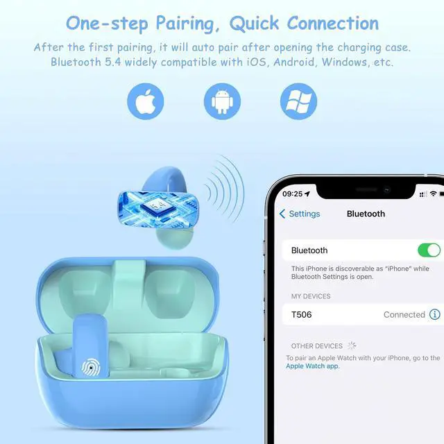 Alt view image 5 of 5 - BANIGIPA Kids True Wireless Earbuds, Bluetooth 5.4 Open Ear Headphones for Boys Girls Teens, Light Comfortable, 85dB Healthy Volume Control Protect Hearing, Built-in Mic for Calling School Travel