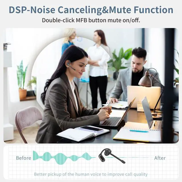 Alt view image 2 of 5 - BANIGIPA Open Ear Headphones w/Boom Mic, Bluetooth 5.4 Headset w/DSP Noise Canceling Microphone for Calling, Wireless Earbuds for Office Home Working Traveling