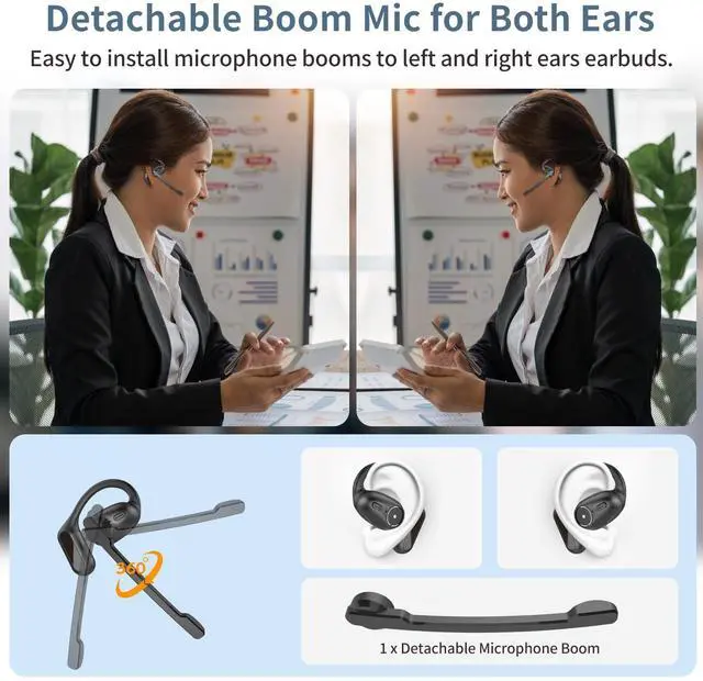 Alt view image 3 of 5 - BANIGIPA Open Ear Headphones w/Boom Mic, Bluetooth 5.4 Headset w/DSP Noise Canceling Microphone for Calling, Wireless Earbuds for Office Home Working Traveling