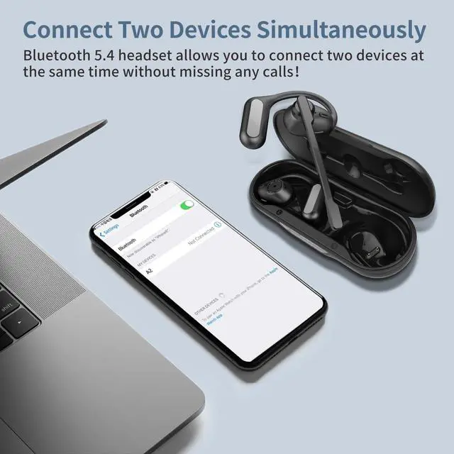 Alt view image 5 of 5 - BANIGIPA Open Ear Headphones w/Boom Mic, Bluetooth 5.4 Headset w/DSP Noise Canceling Microphone for Calling, Wireless Earbuds for Office Home Working Traveling