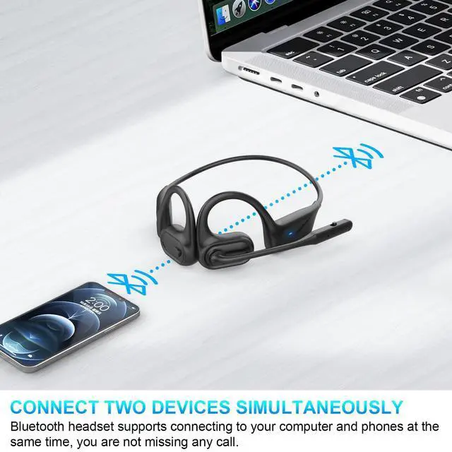 Alt view image 5 of 5 - BANIGIPA Bluetooth 5.4 Headset with Microphone, Open Ear Headphones w/Mic, Wireless Earphones Noise Cancelling for HD Calling, Mute Button, Light & Comfortable Headset for Working Office Meeting