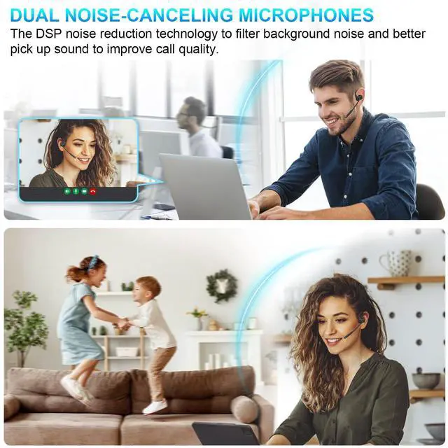 Alt view image 3 of 5 - BANIGIPA Bluetooth 5.4 Headset with Microphone, Open Ear Headphones w/Mic, Wireless Earphones Noise Cancelling for HD Calling, Mute Button, Light & Comfortable Headset for Working Office Meeting