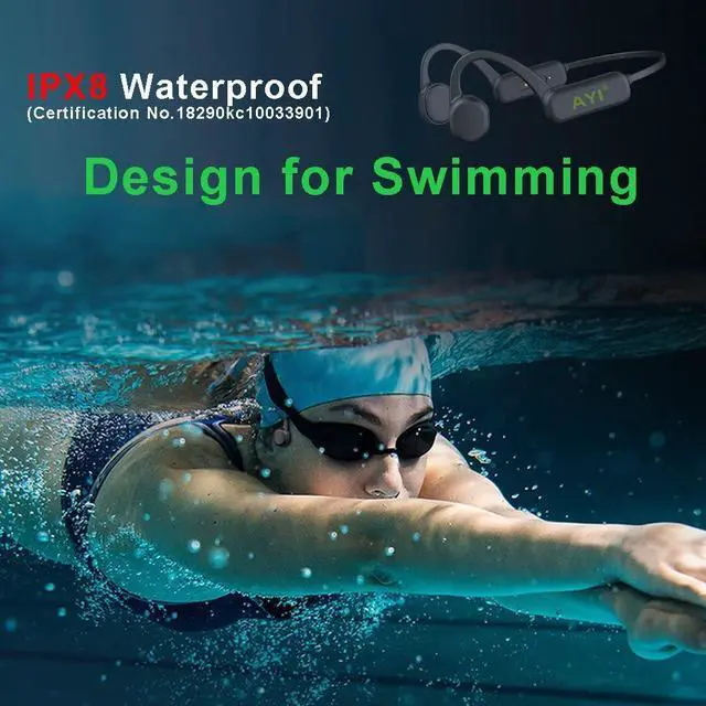 Alt view image 2 of 5 - AYI Professional Swim Headphones True Bone Conduction Open Ear Headset MP3 Player Built-in 16G Memory IP68 Underwater Waterproof Bluetooth Earphone for Driving Bicycling Running Skiing Sports-Black