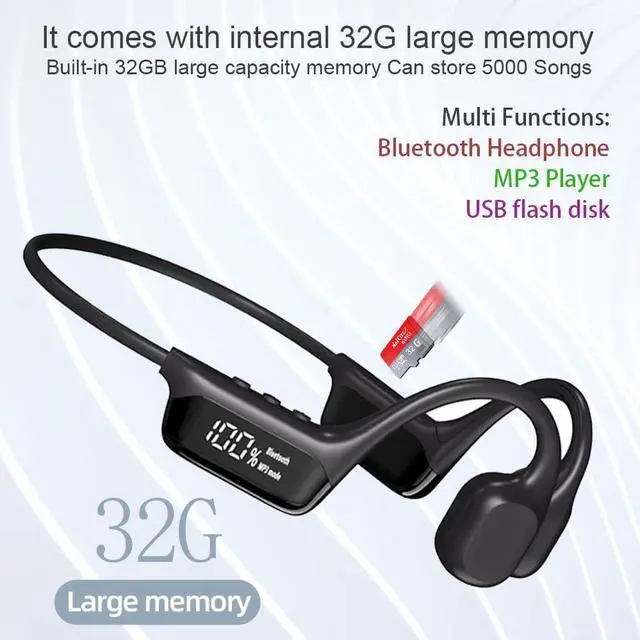 Alt view image 4 of 5 - AYI Swim Headphones True Bone Conduction Open Ear Headset LED Screen Power Indicator Underwater MP3 Player Built-in 32G Memory IP68 Waterproof Bluetooth Earphone for Sport Running-S10 Black