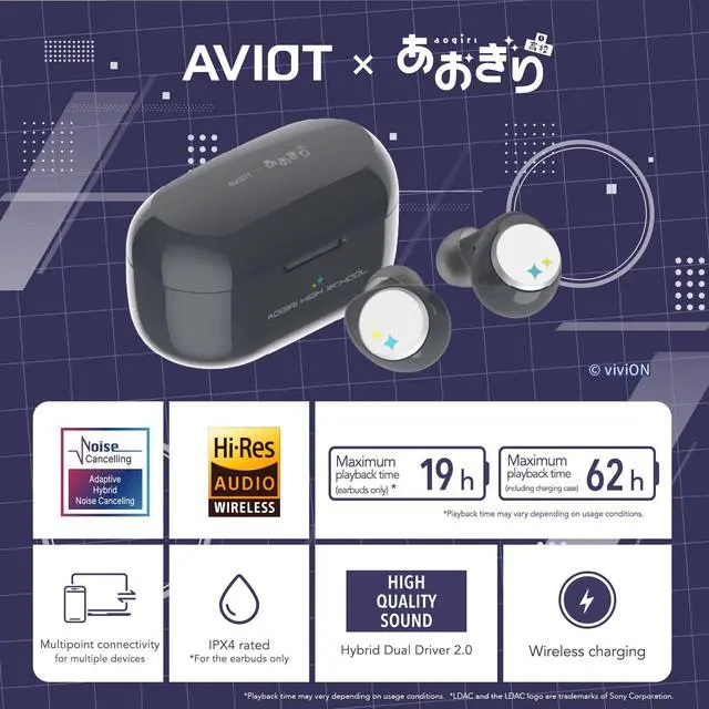Alt view image 2 of 5 - AVIOT TE-V1R-AGK Aogiri High School Collaboration Wireless Earbuds, Special Package, Design, English & Japanese Special Voice, Adaptive Noise Cancelling, Wireless Charging Case, Bluetooth 5.3