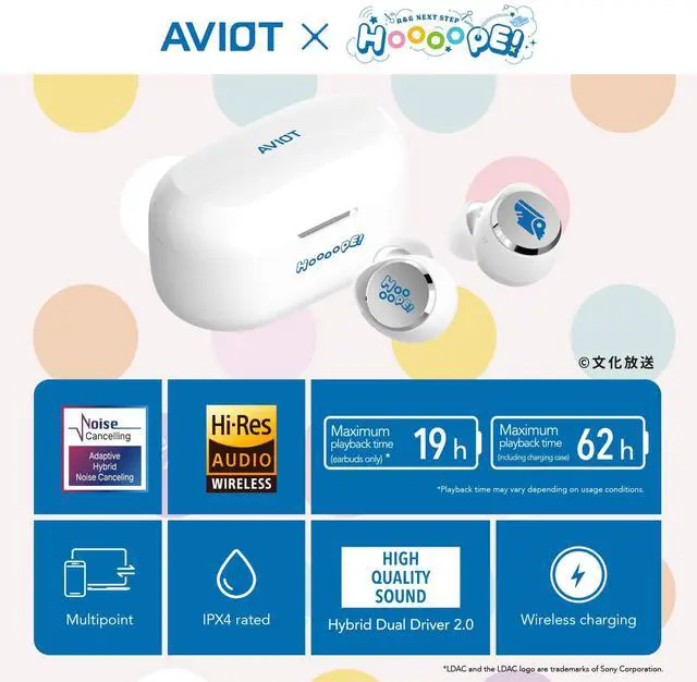 Alt view image 2 of 5 - AVIOT TE-V1R-HOP A&G Next Step HOOOOPE! Collaboration Wireless Earbuds, Special Package, Design, English & Japanese Special Voice, Adaptive Noise Cancelling, Wireless Charging Case, Bluetooth 5.3