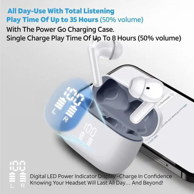 Alt view image 3 of 5 - AT&T Essentials Audio Bundle: Bluetooth Transmitter/Receiver with LED Display & True Wireless Earbuds, 19.5Hr Battery (Black/White)